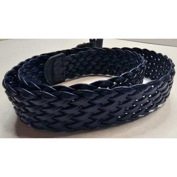 Genuine Leather Braided Belt ML Made In Taiwan Navy Blue 33" Long - Picture 7 of 8